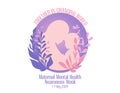 Maternal mental health awareness week theme banner with mother and baby silhouette vector illustration. Campaign support pregnant