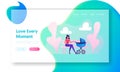 Maternity Childhood Website Landing Page. Young Woman Sitting on Bench with Baby Stroller Lulling Child in City Park. Mother Royalty Free Stock Photo