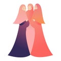 Maternity concept. Portrait of three happy pregnant women. Islam wearing veil hijab.