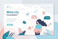 Maternity consultation landing page template. Beauty pregnant woman and items for the newborn