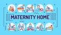 Maternity home word lettering typography. Infographics with linear icons on blue background. Creative idea concept