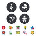 Maternity icons. Baby infant, pregnancy, buggy.