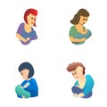 Maternity icons set cartoon vector. Mother and newborn baby