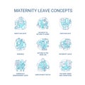 Maternity leave related blue concept icons set