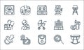 Maternity line icons. linear set. quality vector line set such as crib, baby bib, pacifier, fertilization, baby monitor, baby