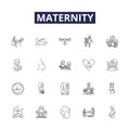 Maternity line vector icons and signs. Labor, Infant, Delivery, Birthing, Pregnancy, Mama, Postnatal, Mommy outline