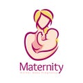 Maternity logo design template, pregnancy mother and baby symbol or icon template
