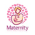 Maternity logo design template, pregnancy mother and baby symbol or icon template