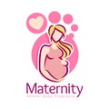 Maternity logo design template, pregnancy mother and baby symbol or icon template