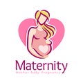 Maternity logo design template, pregnancy mother and baby symbol or icon template