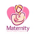 Maternity logo design template, pregnancy mother and baby symbol or icon template