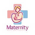 Maternity logo design template, pregnancy mother and baby symbol or icon template