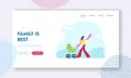 Maternity Love Family Website Landing Page. Happy Woman Walk with Child Carriage in Park. Mother Pushing Baby Stroller Royalty Free Stock Photo