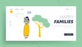 Maternity Love Family Website Landing Page. Happy Woman Walk with Child in City Park. Young Mother Holding Baby on Hands Royalty Free Stock Photo