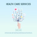 Concept of health or telemedicine, a graphic of health care application on a device