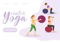 Maternity prenatal fitness center for pregnant vector web template. Yoga and balance exercises on balls for pregnant