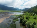 Drone-captured photograph at Lake Matese, Campania, Italy, featuring an aerial view of the lake, mountains Royalty Free Stock Photo