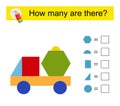 Math activity for children. Developing numeracy skills. Cartoon truck