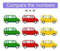 Math activity for children. Number range up to 10. Compare the numbers. Vector illustration