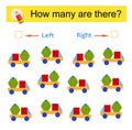 Math activity for kids. Developing numeracy skills. Cartoon truck