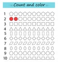 Developing numeracy skills. Math activity. Number range up to 10. Vector.