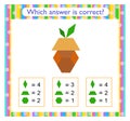 Math activity for kids. Find the correct answer. Cartoon acorn