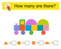 Math activity for kids. How many geometric shapes? Cartoon train Royalty Free Stock Photo