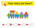 Math activity for kids. How many geometric shapes? Cartoon train Royalty Free Stock Photo
