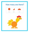 Math activity for kids. How many geometric shapes? Vector illustration of cartoon rooster