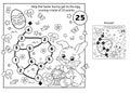Math addition game. Puzzle for kids. Maze. Coloring Page Outline Of cartoon cute Easter bunny with eggs and sweets. Coloring Book