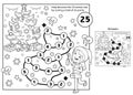 Math addition game. Puzzle for kids. Maze. Coloring Page Outline Of cartoon girl decorating the Christmas tree. New year.