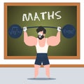 MATH CARTOON character doing exercise in classroom