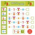 Math Christmas education children game. How many count New Year tree toy. Kid logical puzzle, mathematics learn task vector