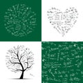 Math collection frame, tree, seamless background