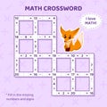 Math Crossword puzzle for children. Addition and subtraction.