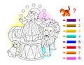 Math education for children. Coloring book. Mathematical exercises on addition and subtraction. Solve examples and paint the clown