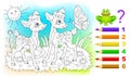 Math education for children. Coloring book. Mathematical exercises on addition and subtraction. Solve examples and paint the deer.