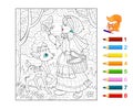 Math education for children. Coloring book. Mathematical exercises on addition and subtraction. Solve examples and paint the girl