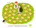 Math education for children. Logic puzzle game with maze for kids. Solve examples and help the hedgehog find the way to his friend Royalty Free Stock Photo
