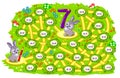 Math education for children. Logic puzzle game with maze for kids. Solve examples and help the rabbit find the way to his friend