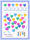 Math education for kids. How many balloons have the children? Count the quantity and write numbers. Worksheet for school textbook