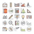 Math education school science icons collection line and fill style