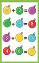 Math educational game for children. Counting equations. Addition worksheet.