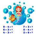 Math educational game Counting game for kids The Theme Of Mermaids vector illustration