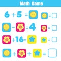 Educational game for children. Solve equations. Study Subtraction and addition Royalty Free Stock Photo