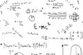 Math equations hand write scientific formulas and calculations in physics and mathematics on white