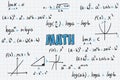 Math exercises, formulas and equations for calculus, algebra with grid sheet background Royalty Free Stock Photo