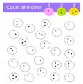 Math exercises for the study of numbers. Preschool worksheet activity. Count and color. Vector