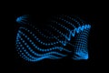 Math flow template for presentation. Light-emitting lines highlighting regularity space of particles. Ordered sinusoidal science.