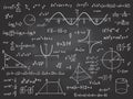 Math formula. Mathematics calculus on school blackboard. Algebra and geometry science chalk pattern vector education concept